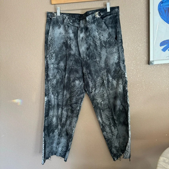 VINTAGE 80s Tuxedo Makers Reworked Upcycled Painted Raw Hem Business Pants F - Picture 5 of 5